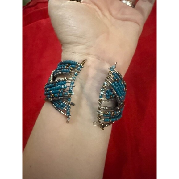 Set of 3 Seed Beaded Coil Wrap Bracelets: White, Teal, Multicolor Boho Gypsy - Picture 12 of 12